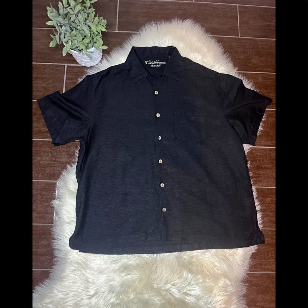 Caribbean Pure Silk black casual button down sz XL